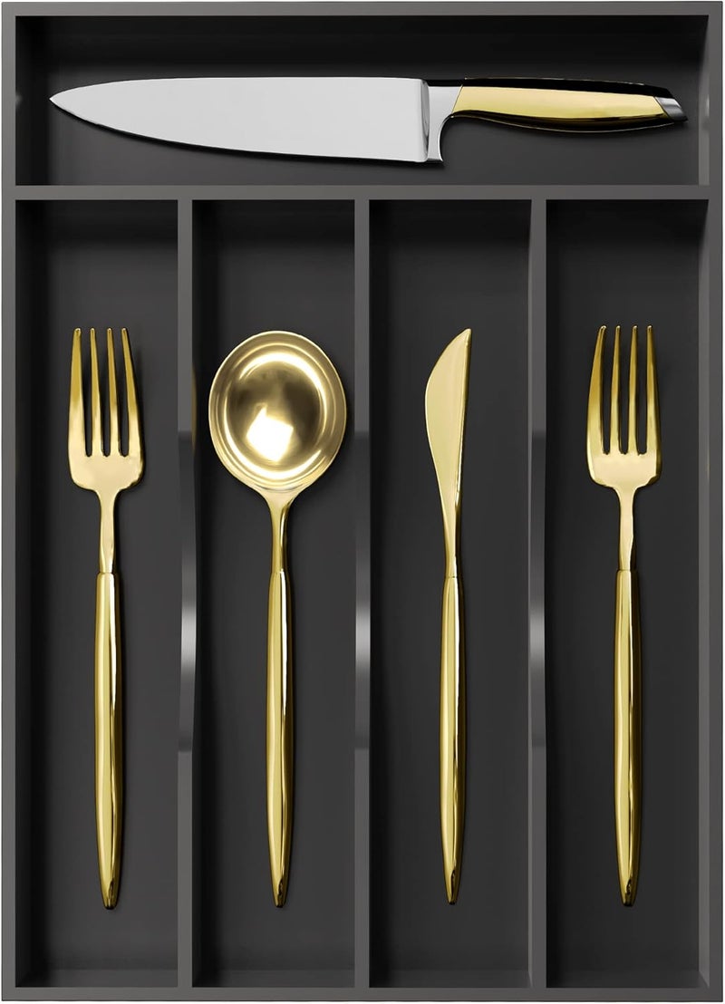 Greenual Black Silverware Organizer 10 In Utensil Organizer Silverware Tray for Drawer Cutlery Flatware Organizer for Kitchen Bamboo Wood - Image 1